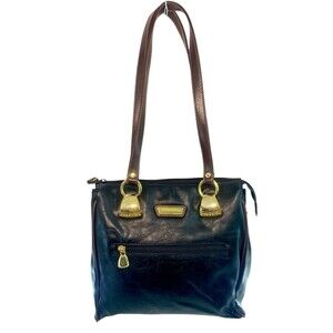 Vintage Capezio Shoulder Bag Black & Brown Handbag Purse Gold Hardware Soft
